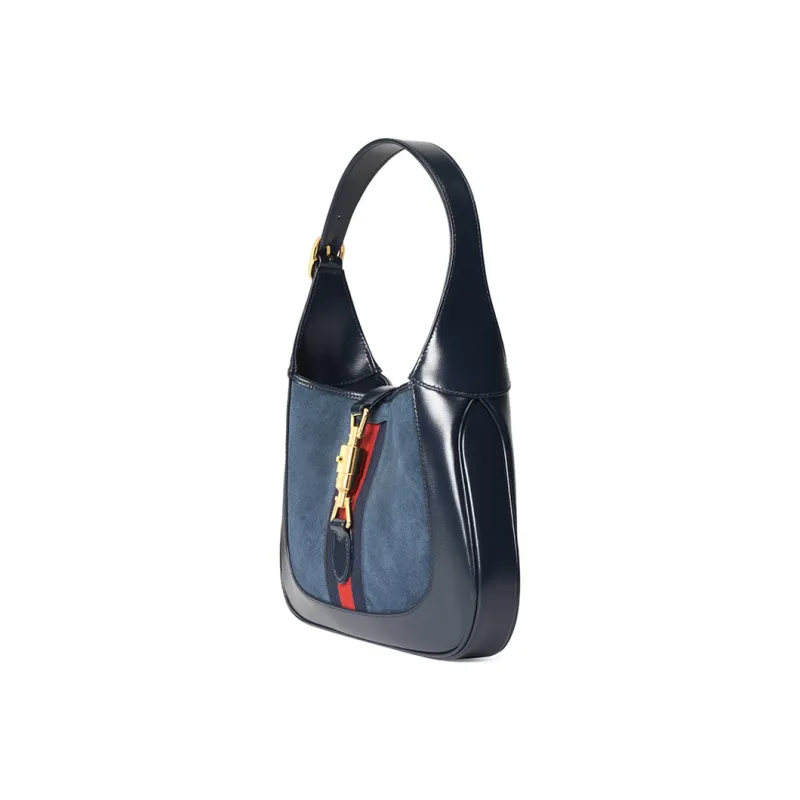GUCCI Jackie 1961 Suede With Leather Crescent Shoulder Bag Shoulder Bag Small Size Women's Blue-2