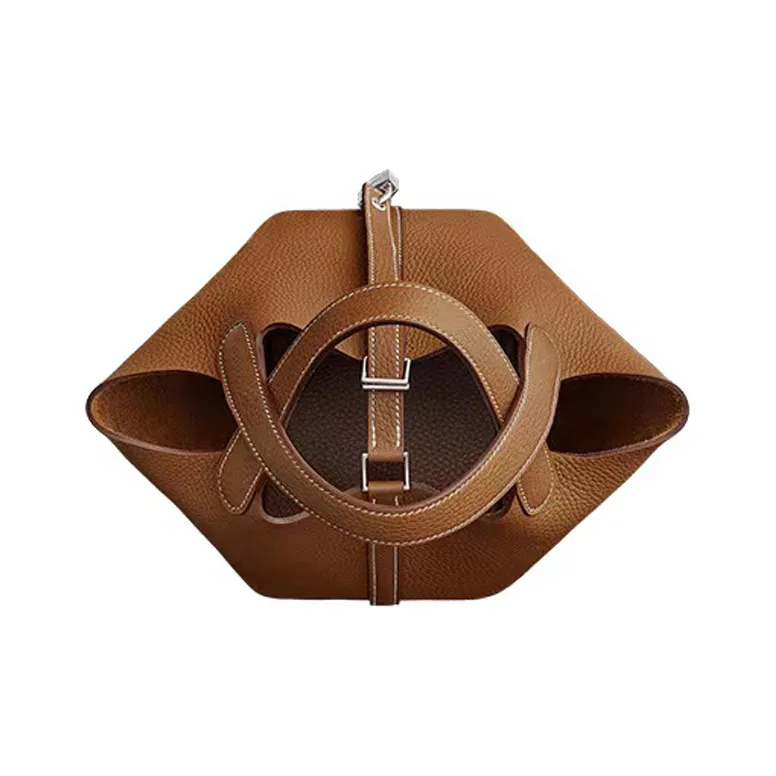 HERMES Picotin Lock Cow Leather Basket Bag Bucket Bag Handbag Unisex Brown-2