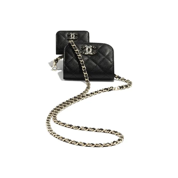 CHANEL Grain Embossed Caviar Calfskin And Metal Combo Bag, Shoulder Bag, Crossbody Bag, Cell Phone Pouch Women's Black-2