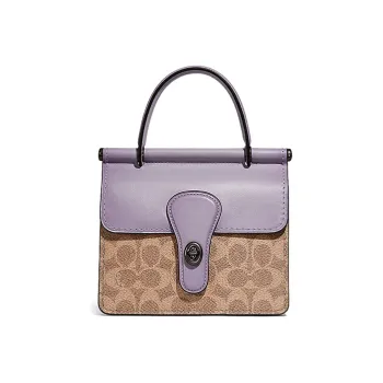 COACH Willis Canvas With Cow Leather Shoulder Bag Crossbody Bag Handbags Small Size Women's Purple & Khaki Monogram