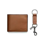 COACH Compact Leather Card Clip Wallets Men's Brown