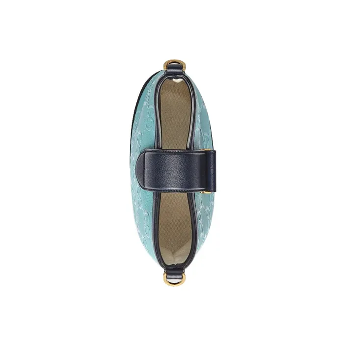 GUCCI Leather Shoulder Bag Small Size Women's Blue-4