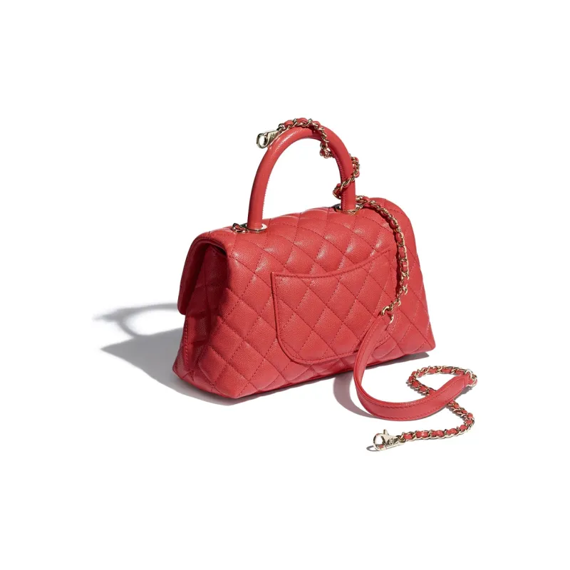 CHANEL Coco Handle Embossed Calfskin & Metal Chain Handbag, Shoulder Bag Women's Red-2