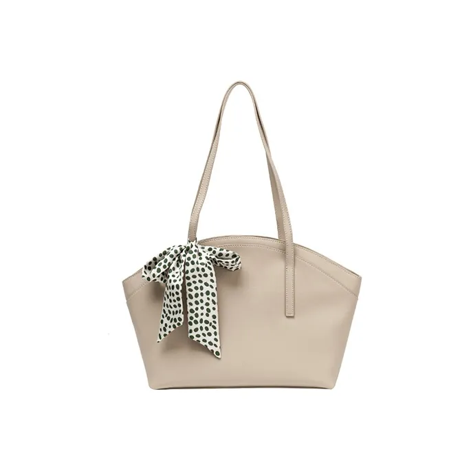 MISS MUSI Cow Leather Handbag Dome Bag Tote Tote Bag Shopping Bag Shoulder Bag Women's Ecru/Milk Tea Gray/Cassava-2