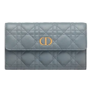 DIOR Caro Cow Leather Money Clip Card Holder Wallet Clip Women's Cloud Blue