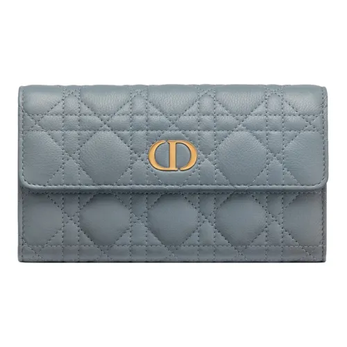 DIOR Caro Cow Leather Money Clip Card Holder Wallet Clip Women's Cloud Blue