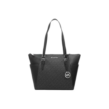 MICHAEL KORS Charlotte Canvas Polyurethane Tote Bag, Shopping Bag, Shoulder Bag, Handbag Regular Women's Black