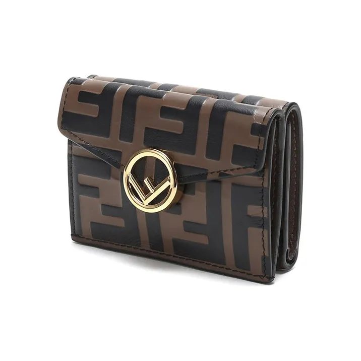 FENDI Calfskin Wallet Women's Brown/Black-1