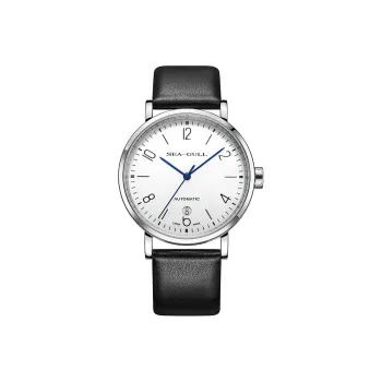 Sea Gull Automatic Mechanical Movement Genuine Leather Strap Watch Men's Watches White Dial