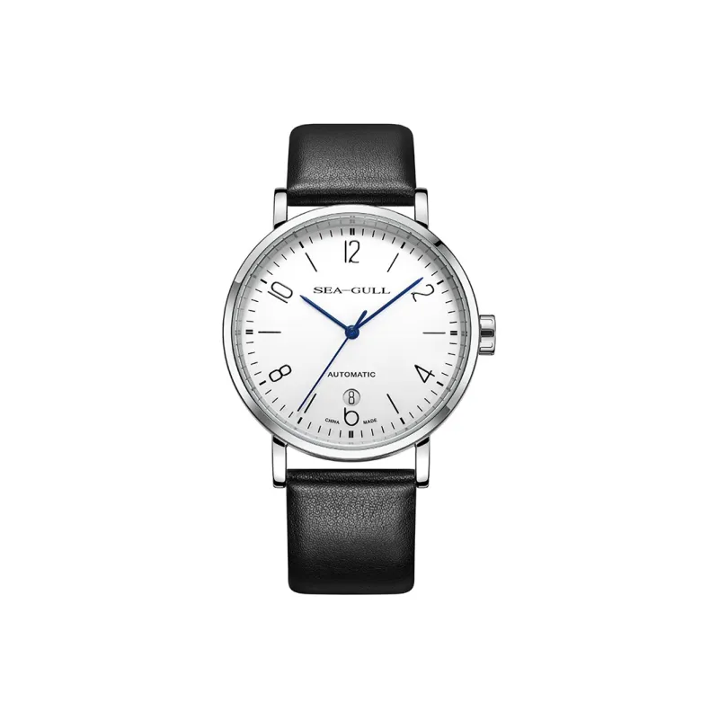 Sea Gull Automatic Mechanical Movement Genuine Leather Strap Watch Men's Watches White Dial-0