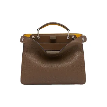 FENDI Peekaboo ISeeU Leather Tote Bag Shopping Bag Shoulder Bag Crossbody Bag Handbag Mini Men's Brown/Yellow
