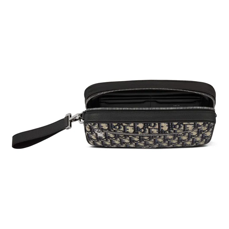 DIOR Leather Clutch Regular Men's Beige Black-2