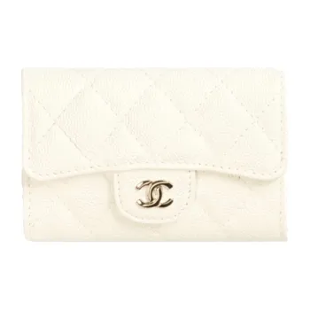 CHANEL Classic Flap CF Grain Embossed Calfskin Flap Bag Wallet Women's White