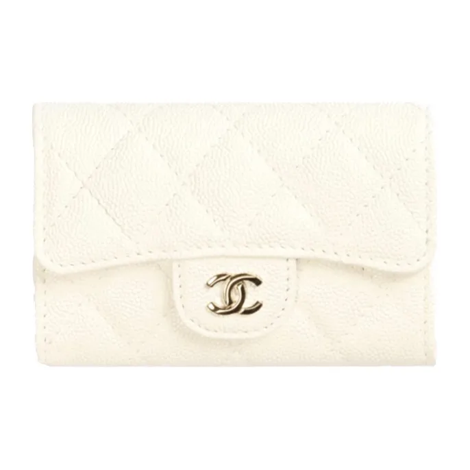 CHANEL Classic Flap CF Grain Embossed Calfskin Flap Bag Wallet Women's White-0