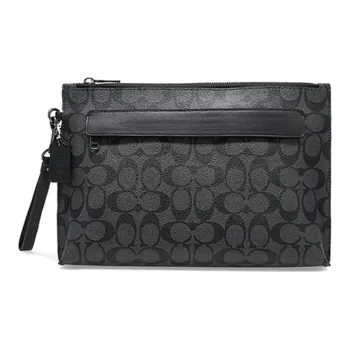 COACH Pouch Coated Canvas With Leather Clutch Large Size Men's Black