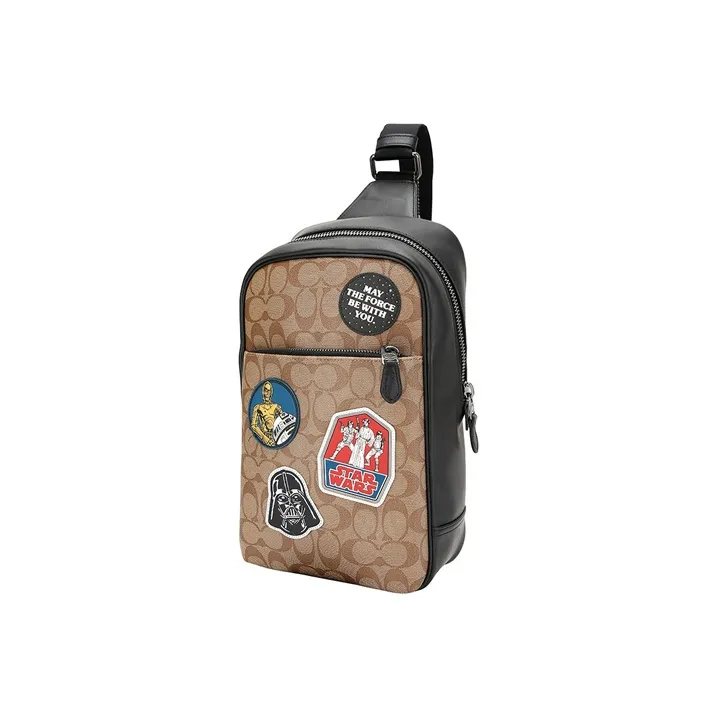 COACH X Star Wars Kookai Westway Artificial Leather Badge Accessory Crossbody Bag Sling Bag Small Size Men's Khaki-2