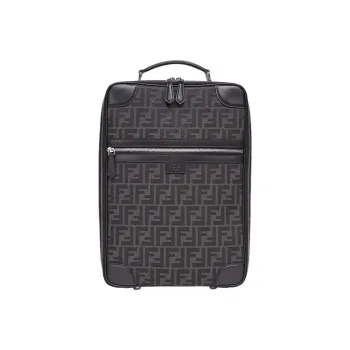FENDI Jacquard Fabric With Leather Accents Portable Backpack Men's Black Gray Color