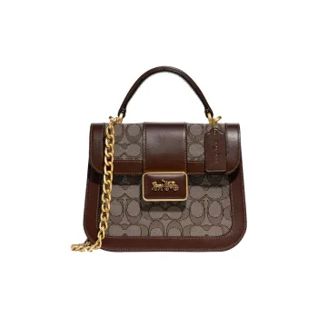 COACH Alie Canvas With Leather Handbag Shoulder Bag Crossbody Bag Small Size Women's Brown