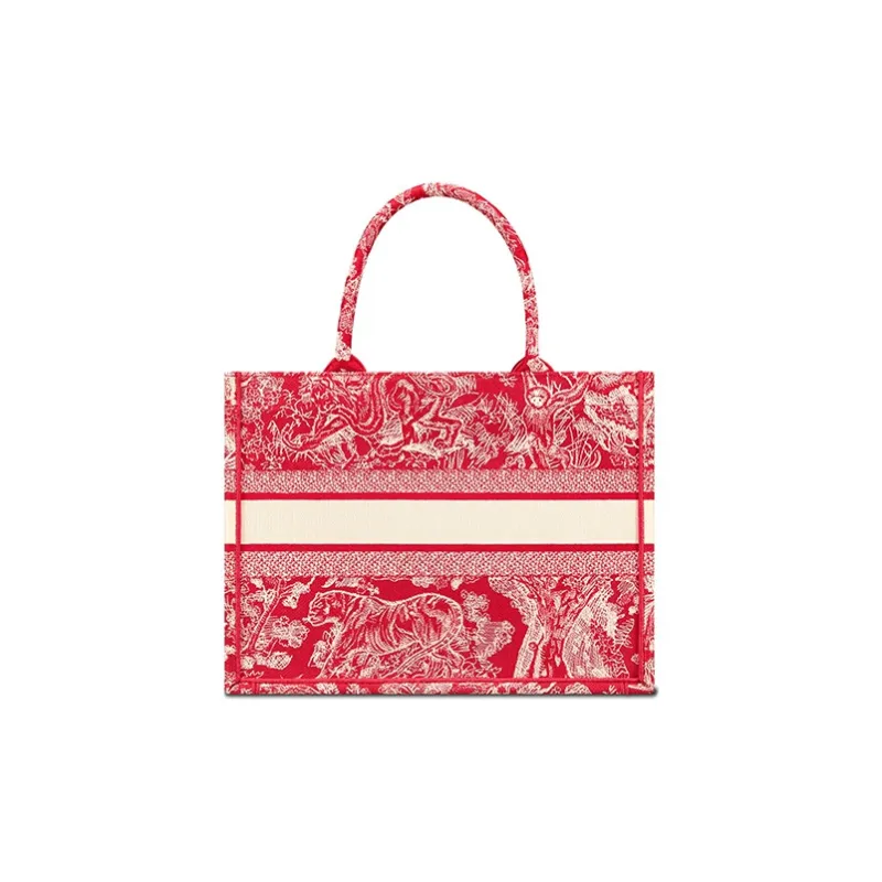 DIOR Fabric Tote Bag Shopping Bag Shoulder Bag Handbag Medium Size Women's Overripe Red-2