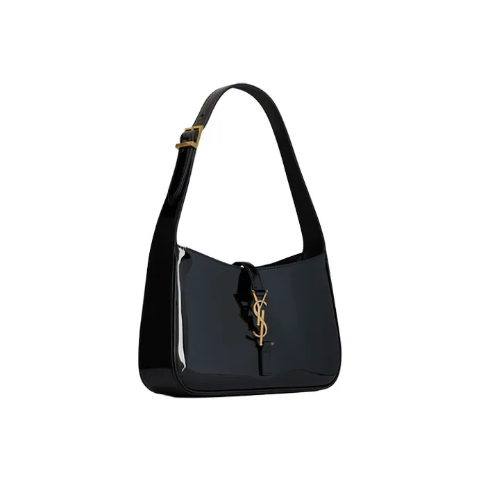 SAINT LAURENT LE5A7 Patent Leather, Cow Leather Shoulder Bag, Hobo Bag, Handbag, Shoulder Bag Women's Black-1