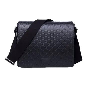 GUCCI Leather Flap Shoulder Bag Crossbody Bag Men's Black