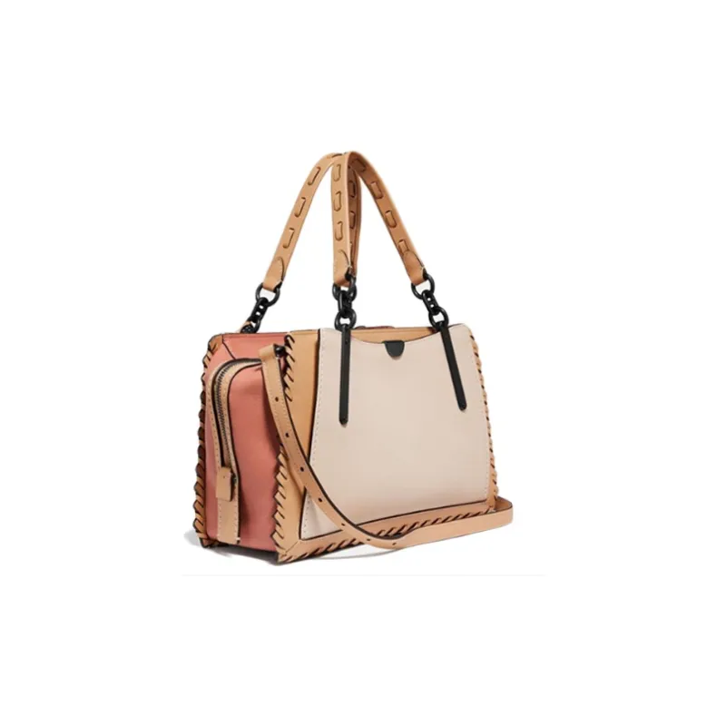 COACH Dreamer Lockstitch Leather Cow Leather Shoulder Bag Crossbody Bag Handbag Medium Size Women's Beige & Orange Pink-2