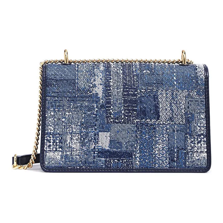FION Fabric Small Square Bag Shoulder Bag, Crossbody Bag Women's Blue/Dark Blue-2