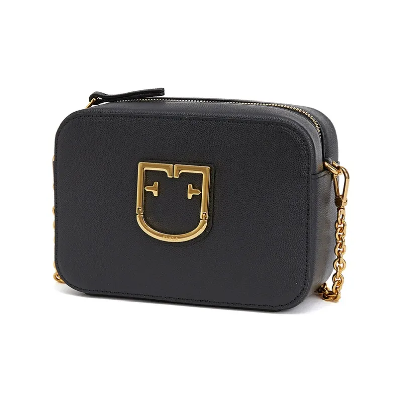 Furla Brava Camelia Leather Small Square Bag Crossbody Bag Shoulder Bag Women's Black-1