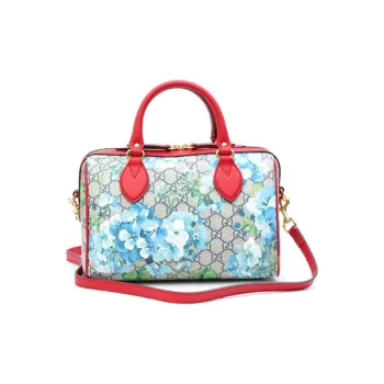 GUCCI GG Blooms Canvas With Leather Boston Bag Shoulder Bag Crossbody Bag Handbag Small Size Women's Blue/Red