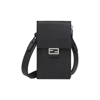 FENDI Baguette Cow Leather Baguette Bag, Shoulder Bag, Crossbody Bag, Cell Phone Pouch Men's Black