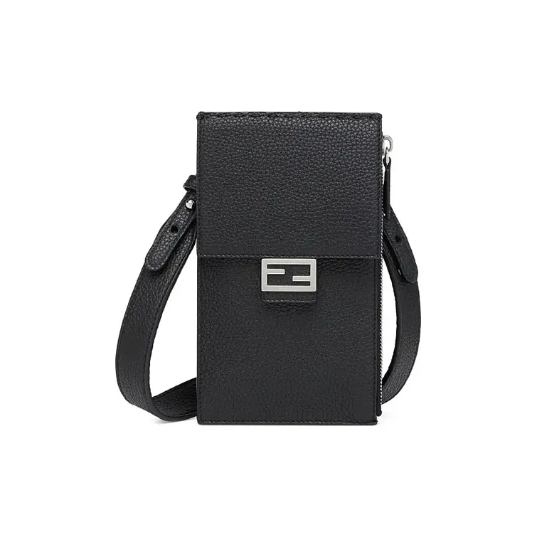 FENDI Baguette Cow Leather Baguette Bag, Shoulder Bag, Crossbody Bag, Cell Phone Pouch Men's Black-0