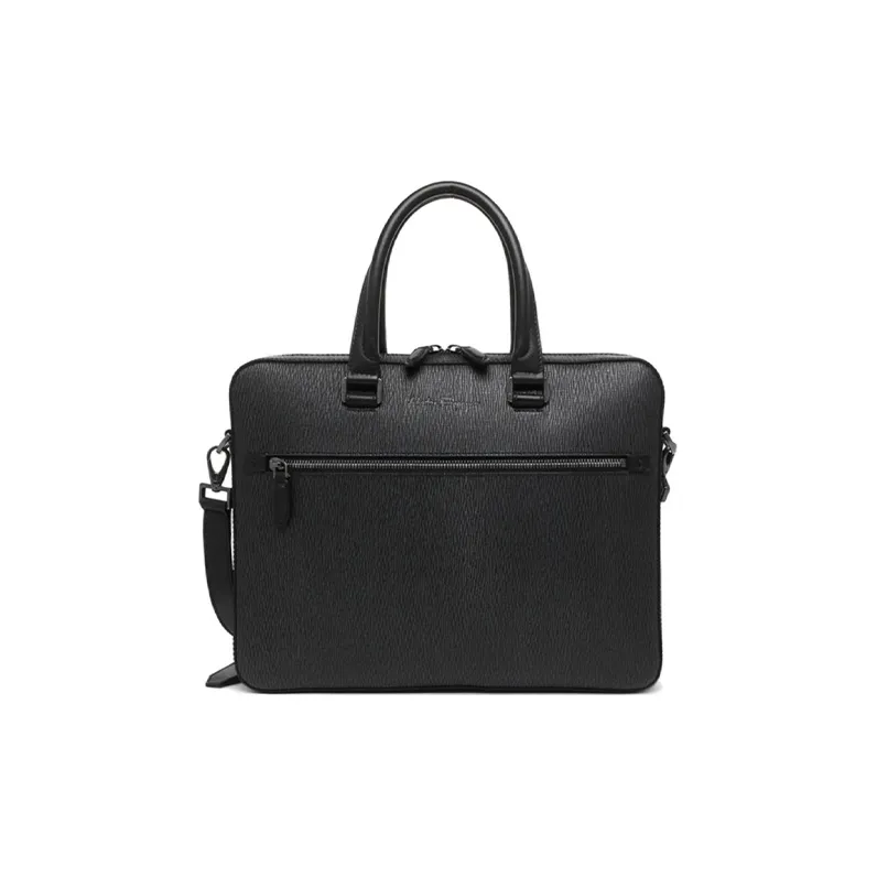 FERRAGAMO Cow Leather Briefcase Laptop Bag Business Bag Crossbody Bag One Shoulder Handbag Men's Black-0