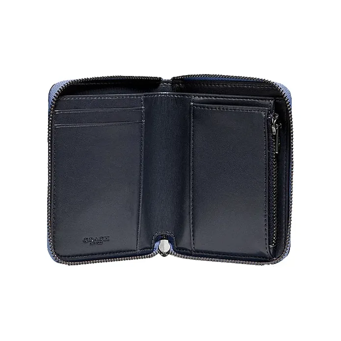 COACH Zip Around Pebbled Leather Wallet Small Size Men's Blue-1