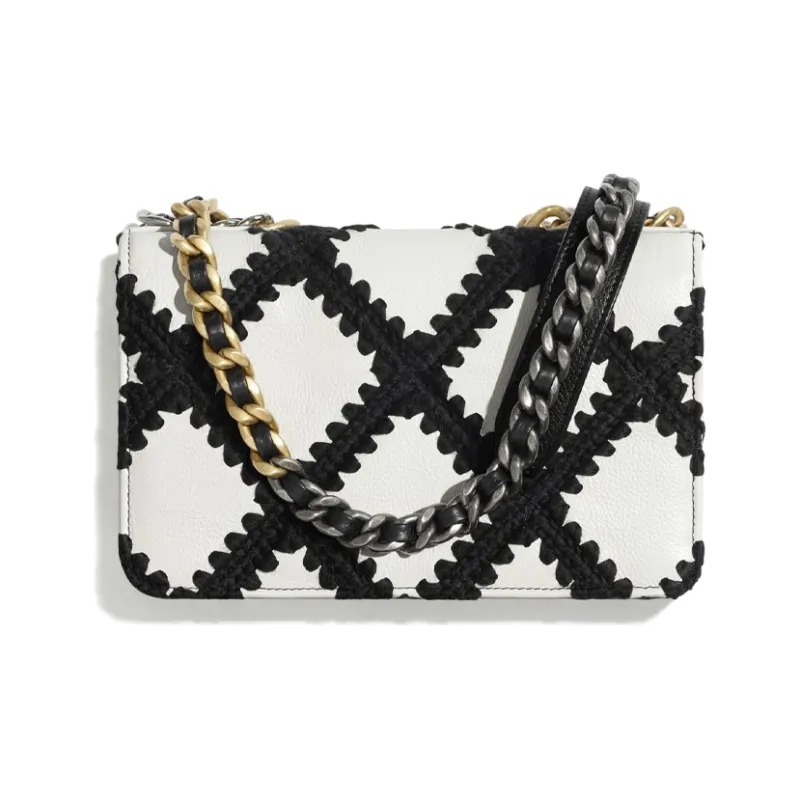 CHANEL 19Bag Calfskin Handbag, Shoulder Bag, Crossbody Bag Women's Black White-1