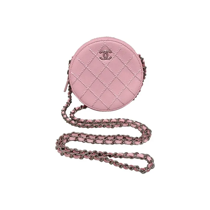 CHANEL Calfskin Round Bag One Shoulder Crossbody Women's Pink-0