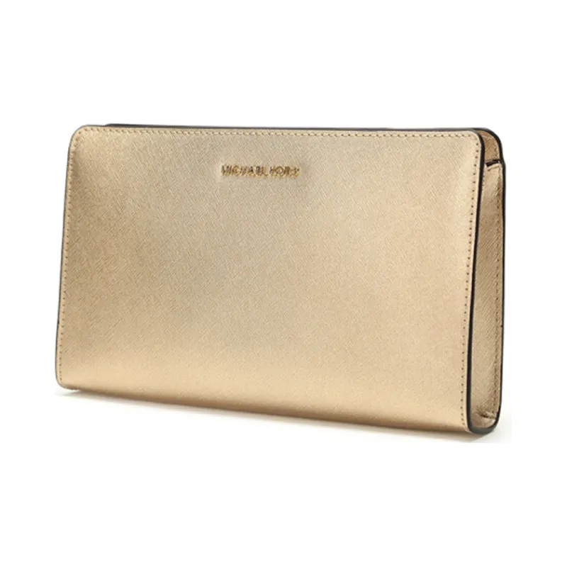 MICHAEL KORS Jet Set Travel Cow Leather Clutch, Crossbody Bag, Shoulder Bag Women's Gold-1