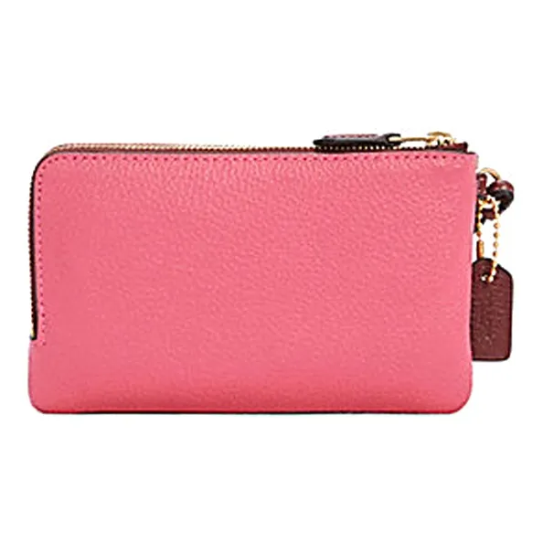 COACH Corner Zip Wallet Small Size Women's Khaki Cherry Red Multicolor-1