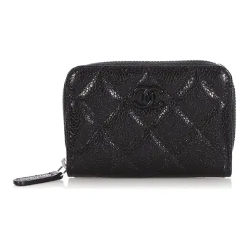 CHANEL So Black Cow Leather Coin Purse Women's Black