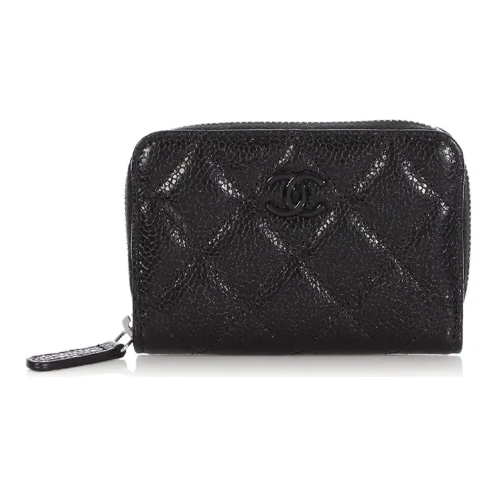 CHANEL So Black Cow Leather Coin Purse Women's Black-0