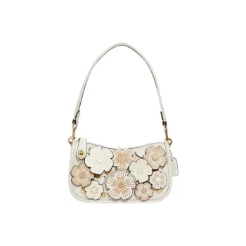 COACH Swinger Leather Pochette, Shoulder Bag, Crescent Bag, Handbag Medium Size Women's White