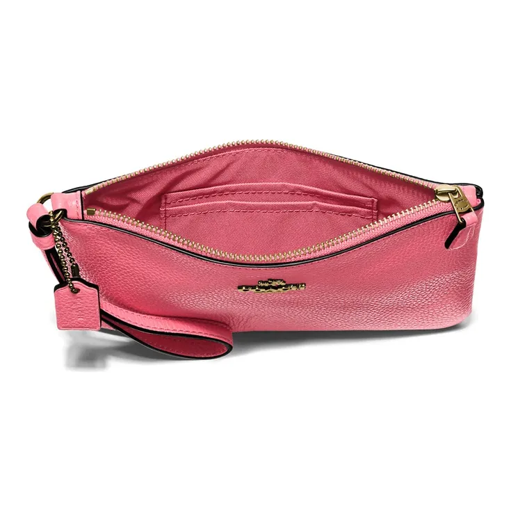 COACH Wristlet Leather Clutch Coin Pochette Wrist Bag Trumpets Women's Rose Red-2