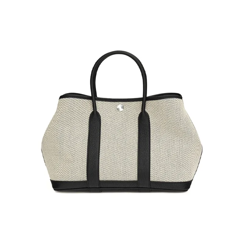 HERMES Garden Party H-Stripe Canvas With Negonda Calfskin Canvas Bag Handbags Regular Women's Beige-0