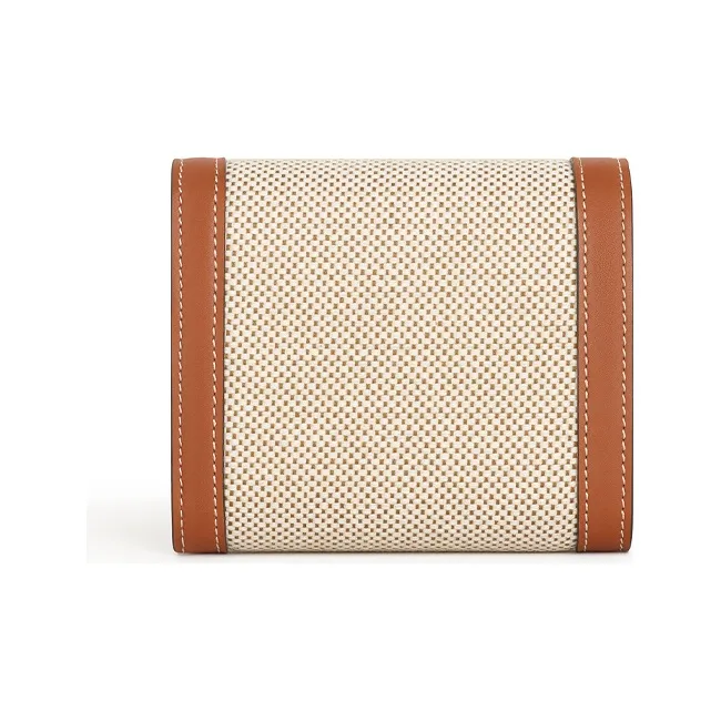 CELINE Canvas With Leather Wallet Women's Beige/Brown-2