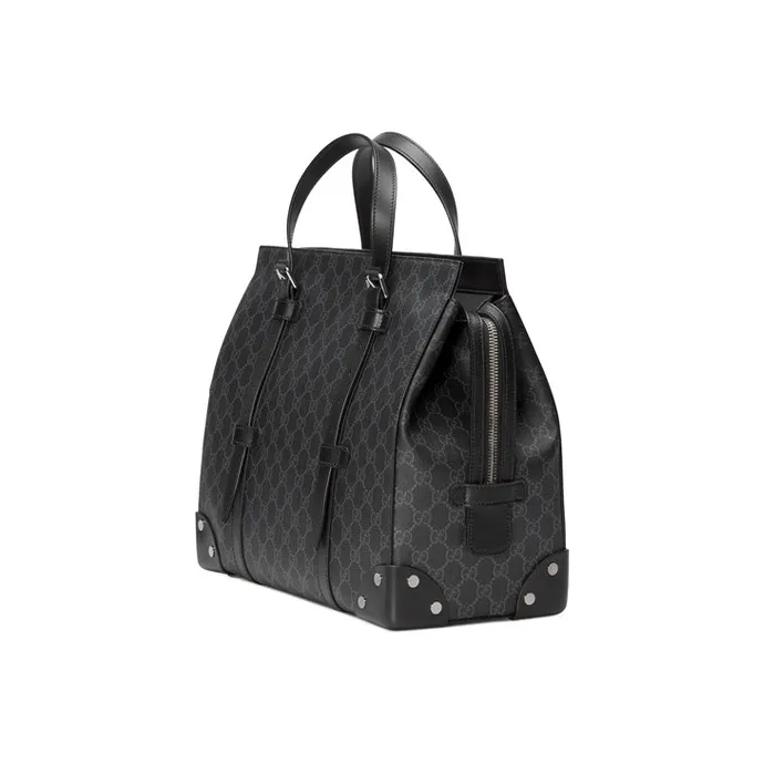 GUCCI GG Canvas With Leather Corner Covered Tactical Tote Bag Crossbody Bag, Handbag Medium Size Men's Black-1