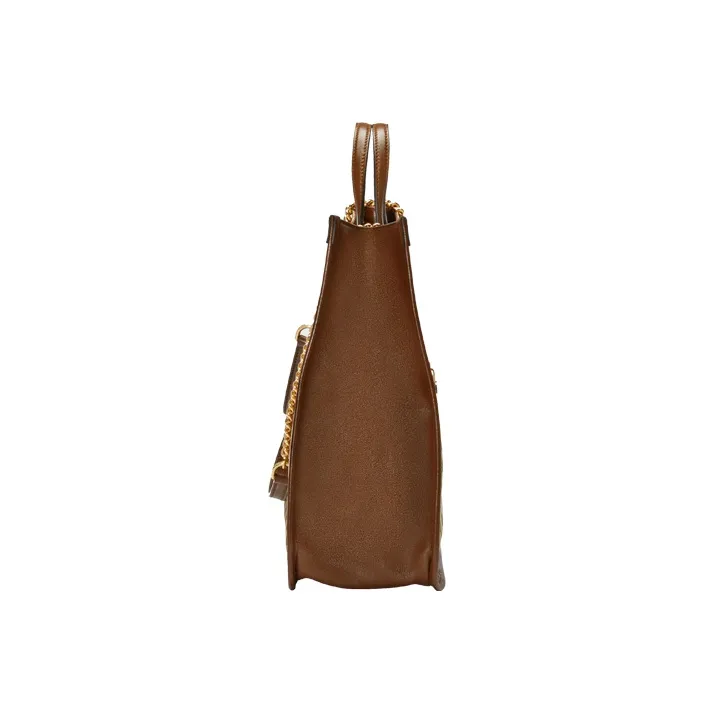 GUCCI Canvas With Leather Tote Bag Shopping Bag Shoulder Bag Handbag Large Size Unisex Ebony Brown-6