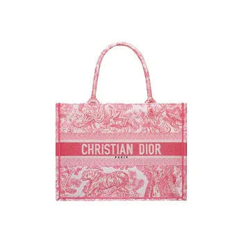 DIOR BookTote Fabric Tote Bag Shopping Bag Handbag Medium Size Women's Pink Peony