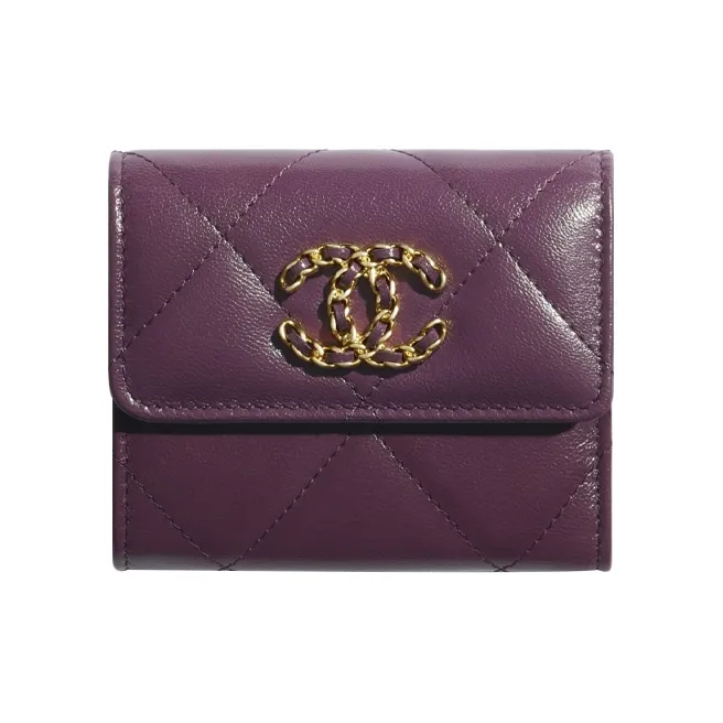 CHANEL 19Bag Sheepskin Card Holder, Wallet Trumpets Women's Purple-0