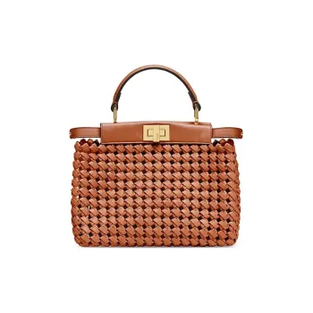 FENDI Peekaboo Leather Shoulder Bag Crossbody Bag Handbag Women's Brown