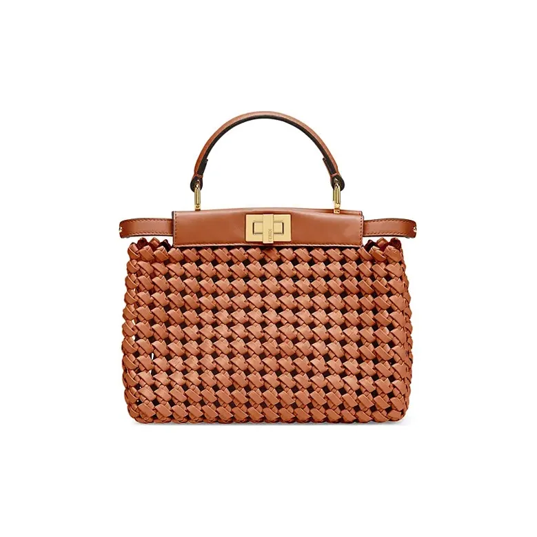 FENDI Peekaboo Leather Shoulder Bag Crossbody Bag Handbag Women's Brown-0