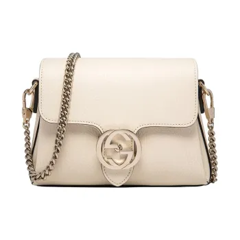 GUCCI Litchi Grain Cow Leather Messenger Bag Wind Instrument Bag Shoulder Bag Crossbody Bag Mini Women's White